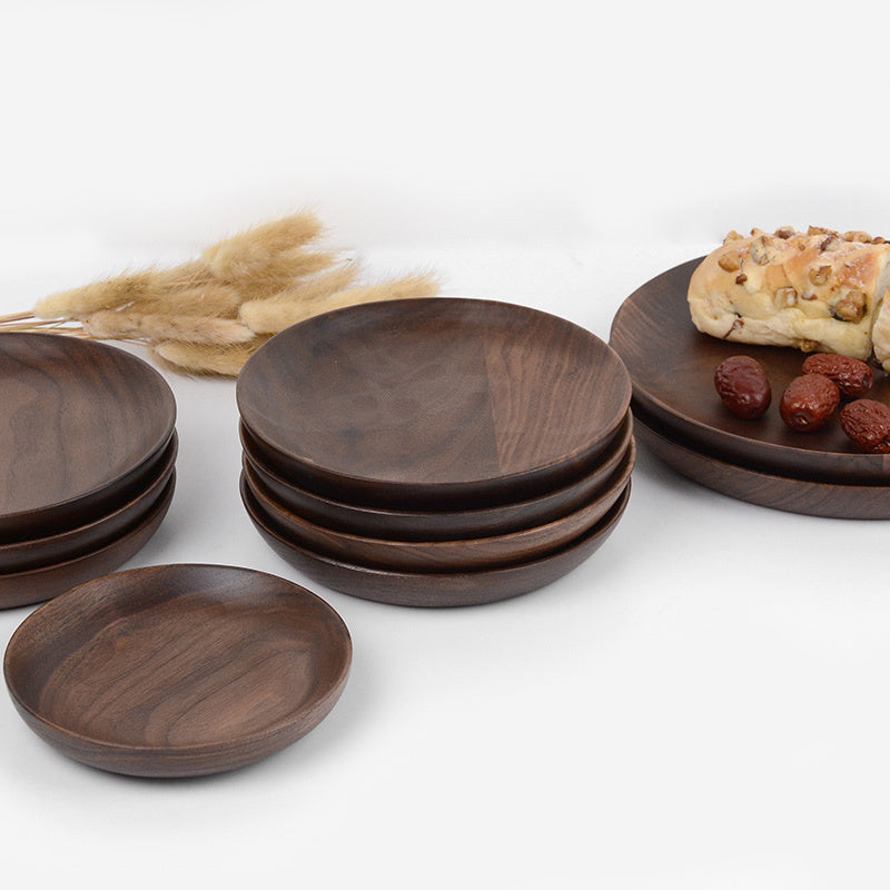 Japanese Acacia Round Wood Sushi Oke Plate Dinnerware Set