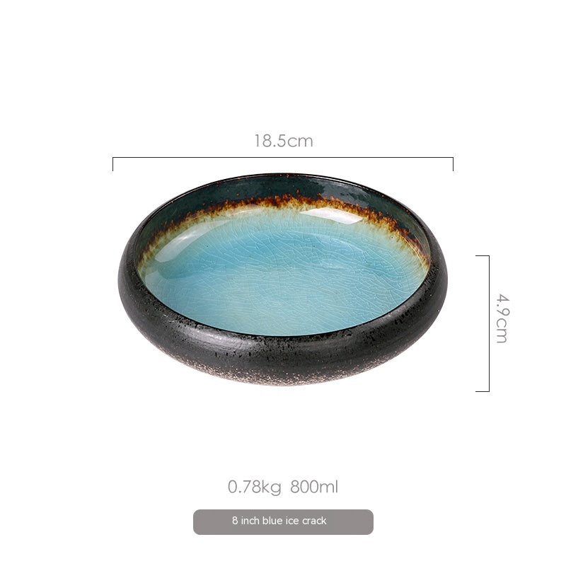 Bold Stone Azure Kiln Baked Crackle Glaze Retro Pottery Plates