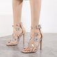 Butterfly Feifei Rhinestone 35-42 Large Size Transparent Glass PVC High Heel Women Sandals