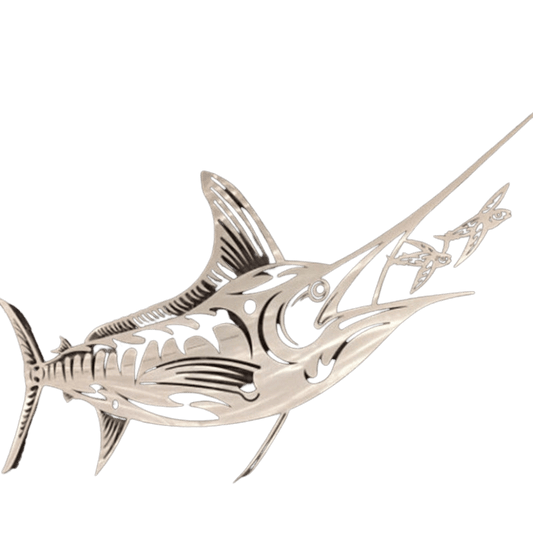 High-Polished Silver Metal Swordfish Sculpture Wall Decoration - Home Decor Gifts and More