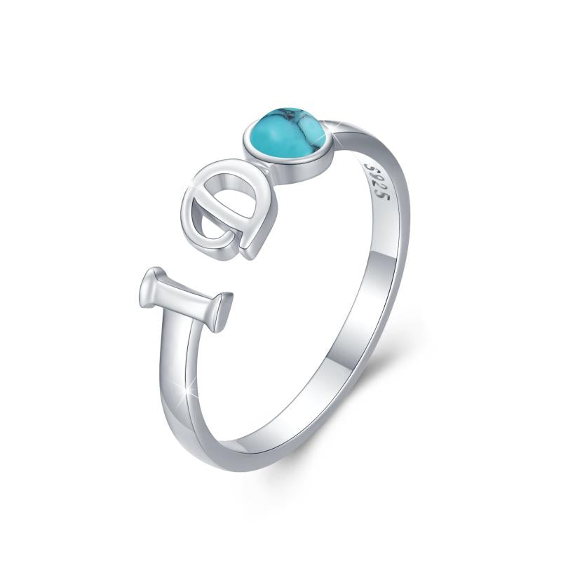 S925 Sterling Silver I Do Ring Synthetic Turquoise Promise Open Adjustable Ring | Decor Gifts and More