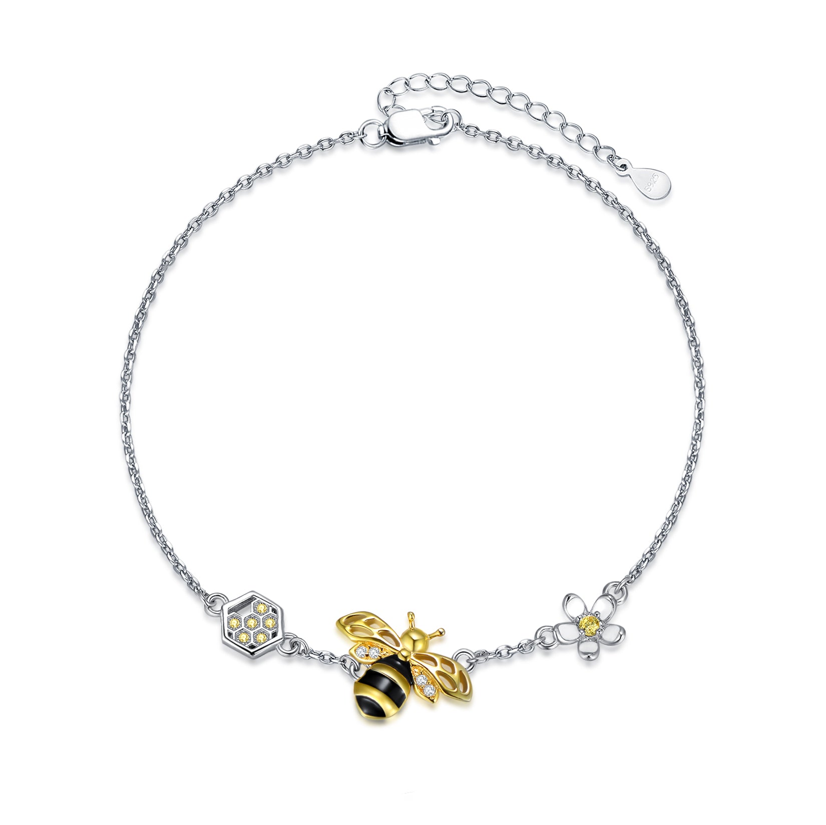 925 Sterling Silver Honey Cute Bumble Bee Flower Bracelet Jewelry | Decor Gifts and More