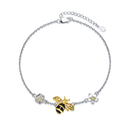 925 Sterling Silver Honey Cute Bumble Bee Flower Bracelet Jewelry | Decor Gifts and More