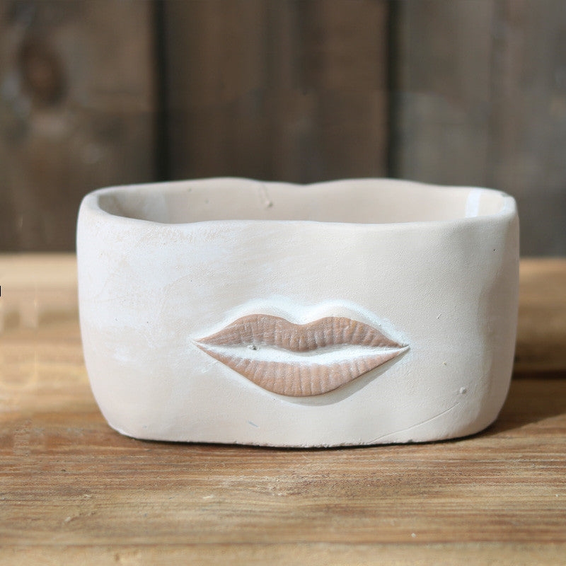 Creative Big Lips Cement Flower Pot Abstract Art | Decor Gifts and More