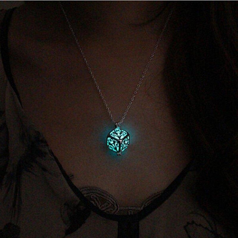 Square Life Tree Hollow Night Glowing Necklace Necklace Life Tree Pendant Necklace | Decor Gifts and More