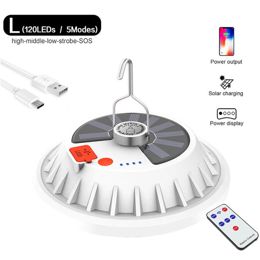120leds portable lantern outdoor camping lamp remote control rechargeable solar powered night market light emergency power bank