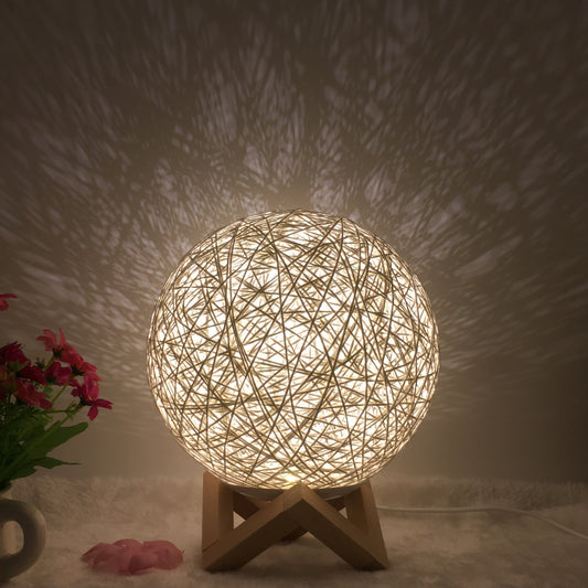 Amazon Hot Selling Creative Linen Table Lamp Novel and Unique LED Intelligent USB7 Color RGB16 Color Remote Control Rattan Ball Lamp