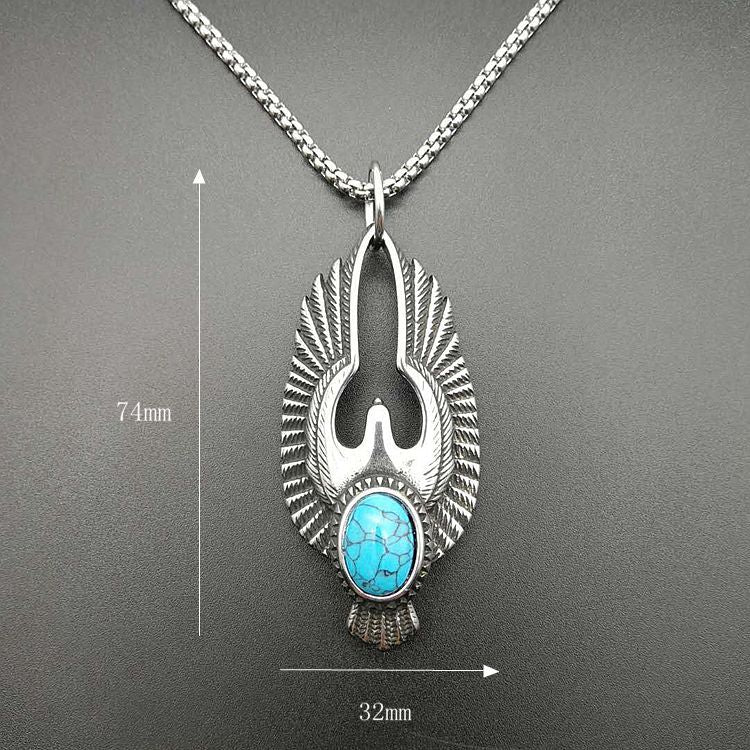 Retro 316L Stainless Steel Polished Eagle Turquoise Pendant | Decor Gifts and More