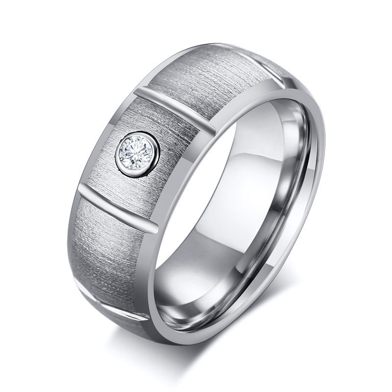 Brushed tungsten steel ring with zircon | Decor Gifts and More