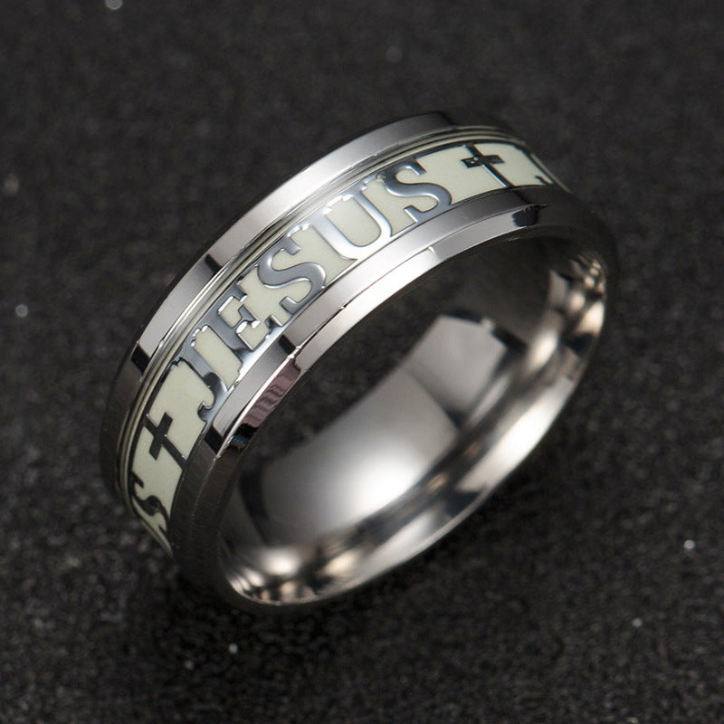 stainless steel luminous ring glow jesus gold silver jewelry cross rings | Decor Gifts and More