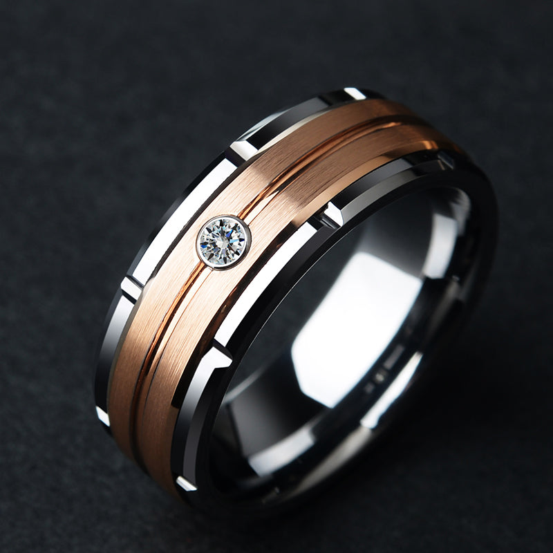 8mm Silver & Rose Gold Color Brushed Tungsten Carbide Wedding Ring | Decor Gifts and More