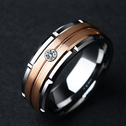 8mm Silver & Rose Gold Color Brushed Tungsten Carbide Wedding Ring | Decor Gifts and More