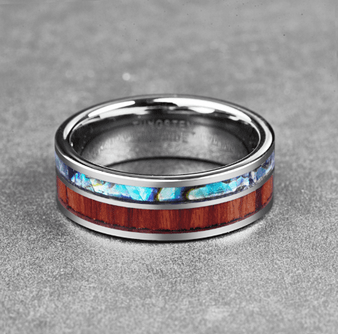 8MM Wide Polished  Tungsten Carbide Ring Inlay Wood Natural Grain Shell For Men Fashion Anniversary Ring | Decor Gifts and More