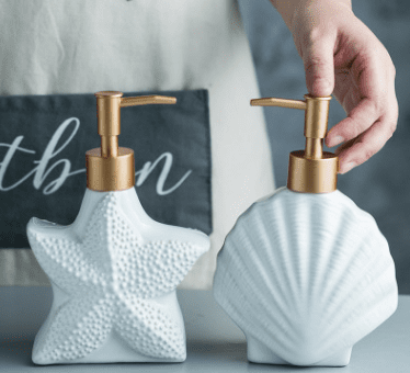 Starfish Shell Shape Ceramic Liquid Soap Dispenser Bathroom Sub-bottling Shower Gel Bottle Hand Sanitizer Container | Decor Gifts and More