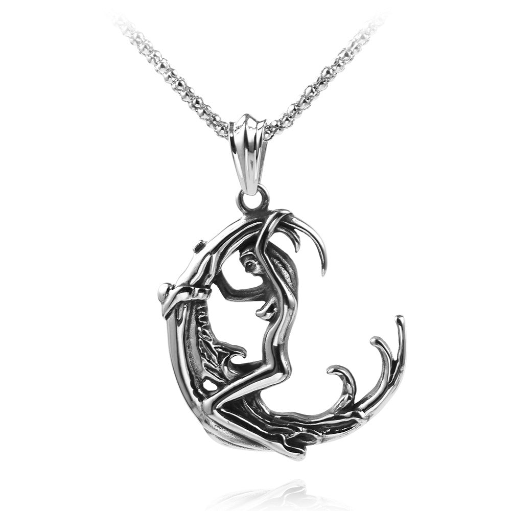 Men's Stainless Steel Moon Goddess Pendant Necklace | Decor Gifts and More