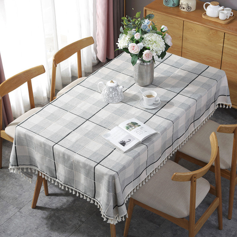 Nordic Simple Jacquard Plaid Tassel Tablecloth | Decor Gifts and More