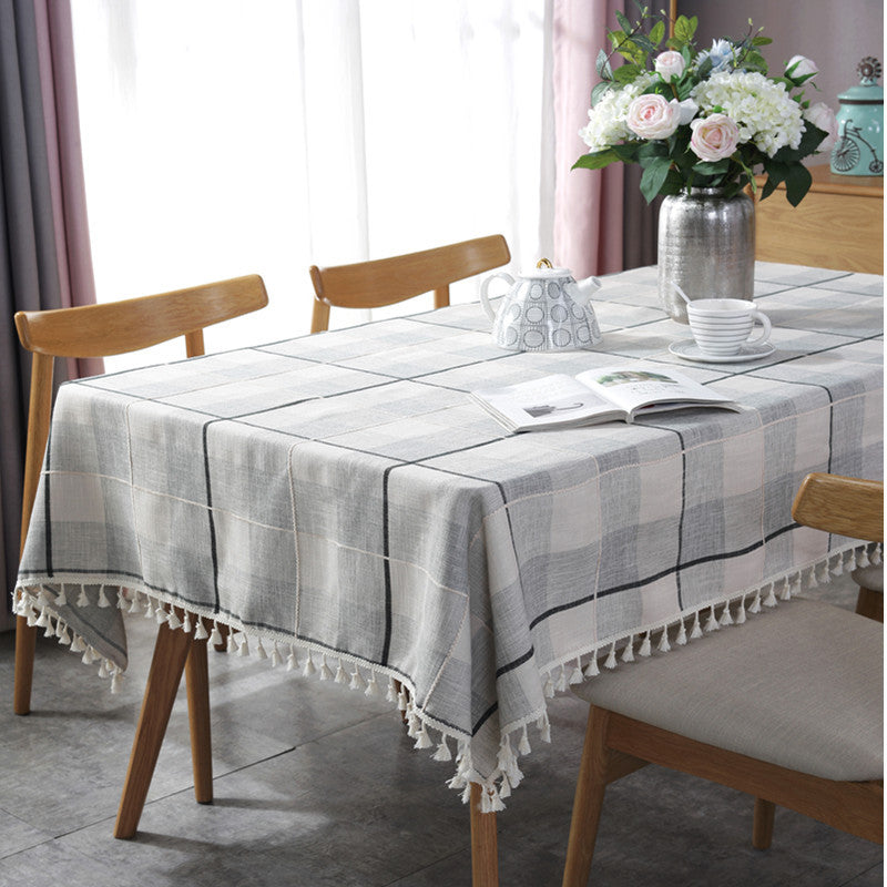 Nordic Simple Jacquard Plaid Tassel Tablecloth | Decor Gifts and More