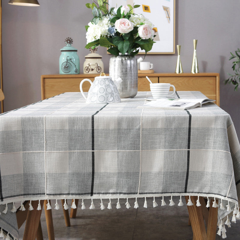 Nordic Simple Jacquard Plaid Tassel Tablecloth | Decor Gifts and More