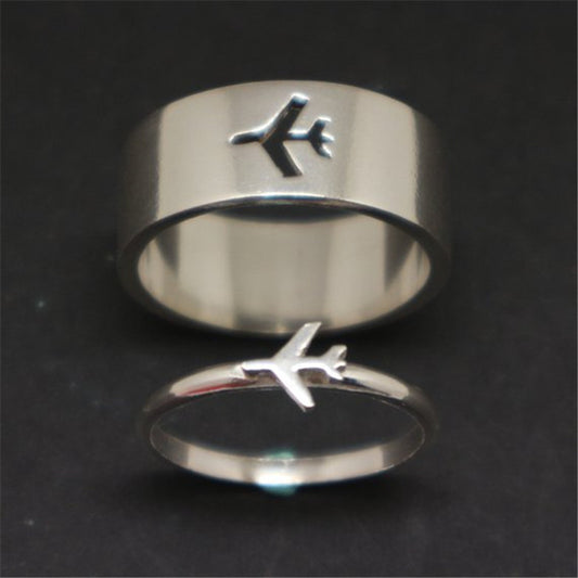 Stainless Steel Hollow Couple Airplane Ring | Decor Gifts and More