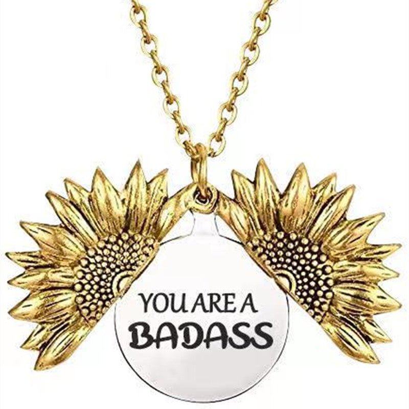 Alloy Necklace Can Be Opened With Double Engraving Stainless Steel Sun Flower Pendant | Decor Gifts and More