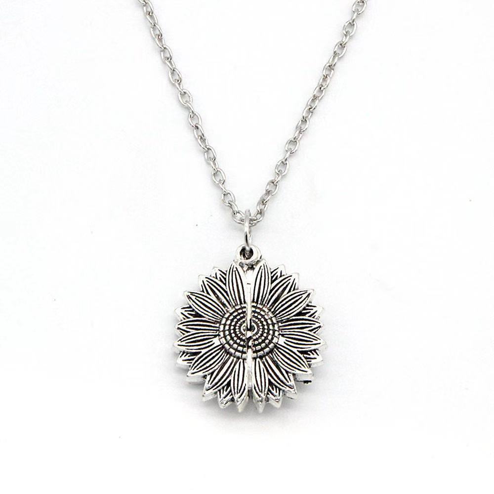 Alloy Necklace Can Be Opened With Double Engraving Stainless Steel Sun Flower Pendant | Decor Gifts and More