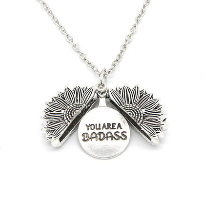 Alloy Necklace Can Be Opened With Double Engraving Stainless Steel Sun Flower Pendant | Decor Gifts and More