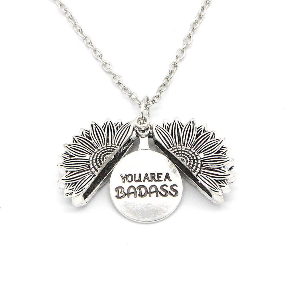 Alloy Necklace Can Be Opened With Double Engraving Stainless Steel Sun Flower Pendant | Decor Gifts and More