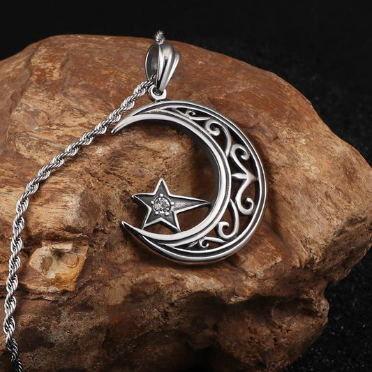 Star Moon Titanium Steel Men's Pendant Necklace | Decor Gifts and More