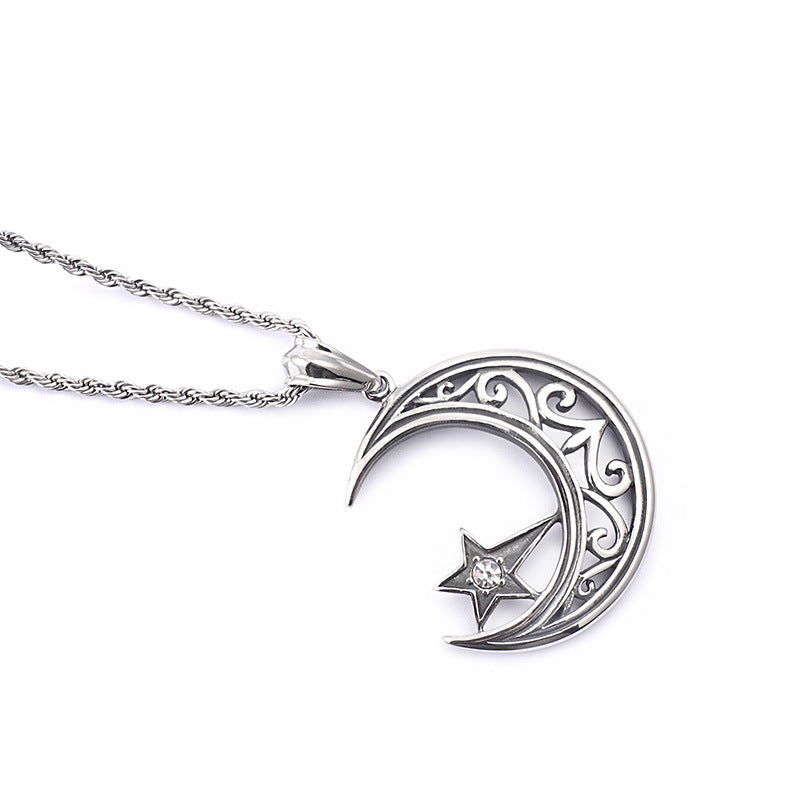 Star Moon Titanium Steel Men's Pendant Necklace | Decor Gifts and More