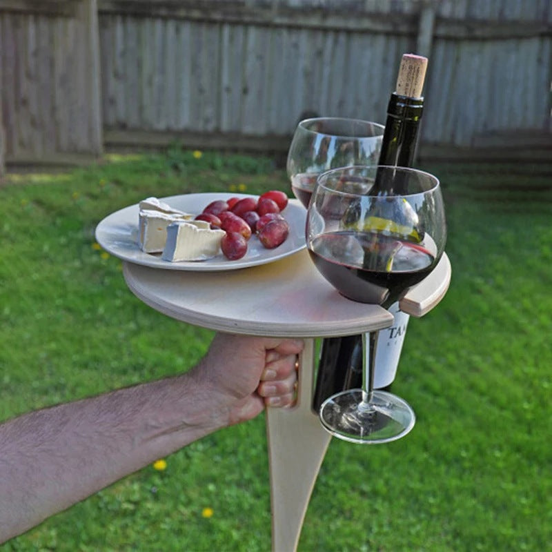 Portable Wine Table With Folding Round Table, Mini Wooden Picnic Table, Easy To Carry, Removable Beer Table | Decor Gifts and More