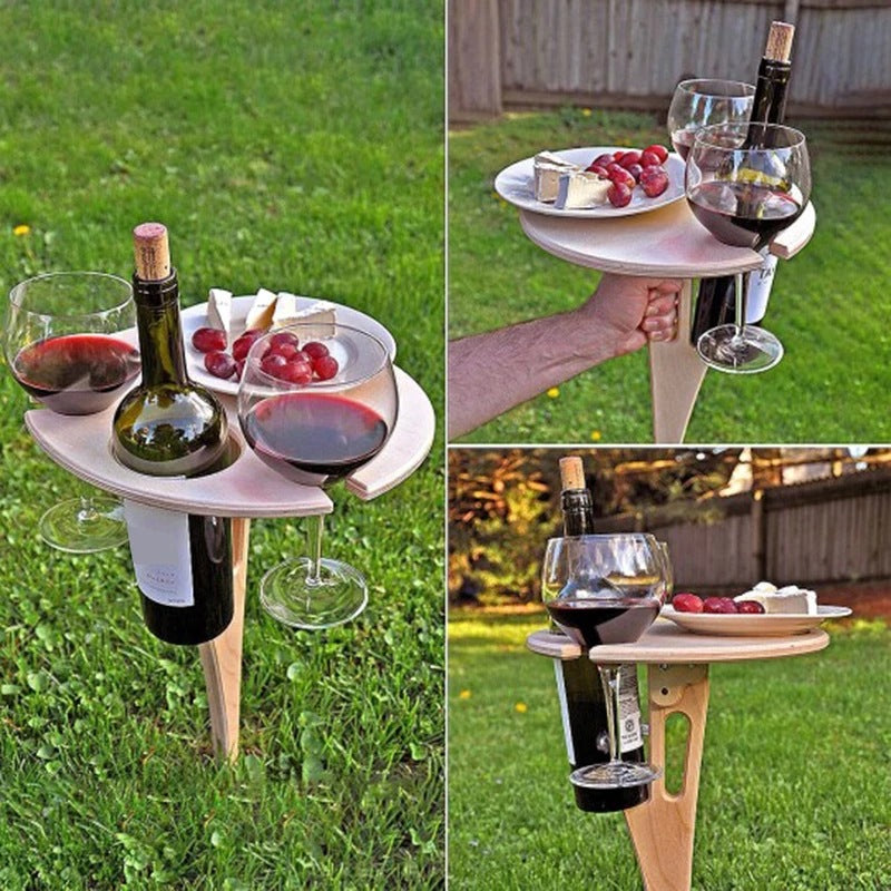 Portable Wine Table With Folding Round Table, Mini Wooden Picnic Table, Easy To Carry, Removable Beer Table | Decor Gifts and More