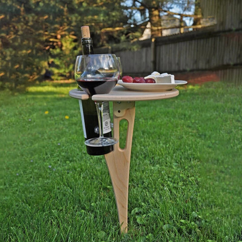 Portable Wine Table With Folding Round Table, Mini Wooden Picnic Table, Easy To Carry, Removable Beer Table | Decor Gifts and More