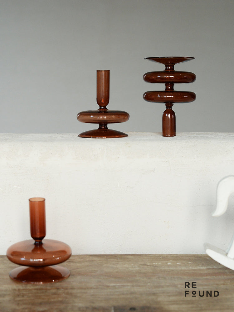 Refound Retro Brown Glass Candle Holder Vintage B&B Model Room Home Decoration Nostalgic Shooting Props | Decor Gifts and More