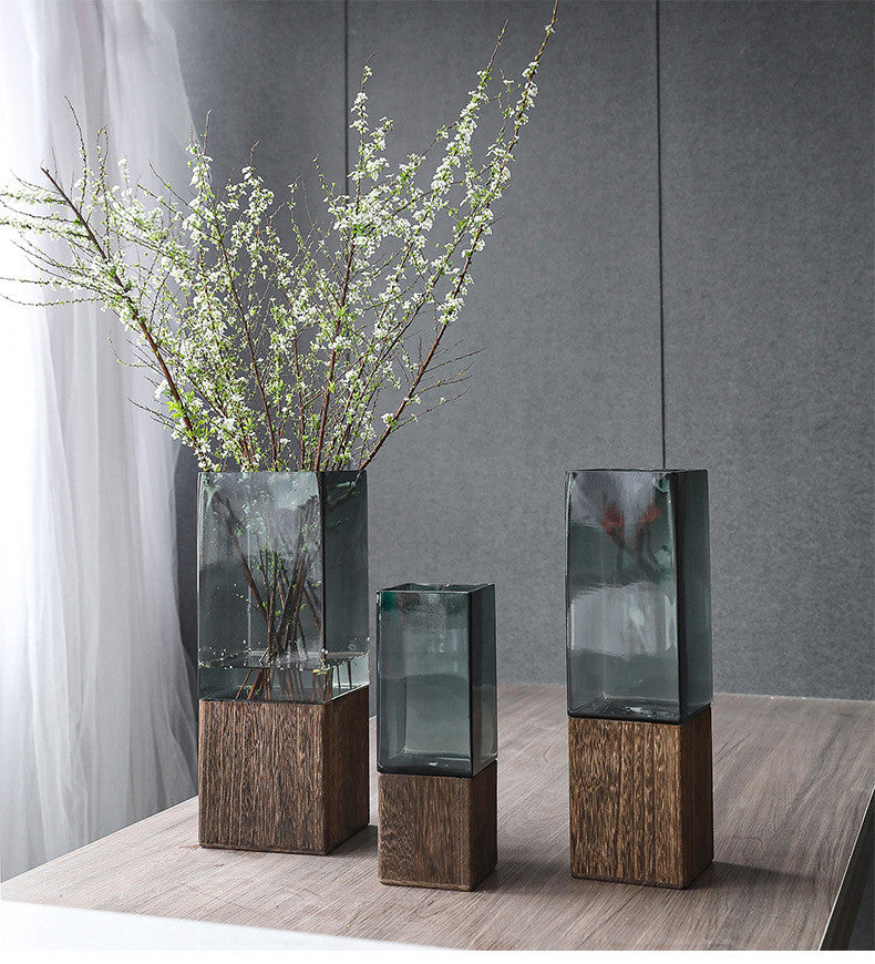 Wood Color Tansparent Glass Vase Combination Flower Arrangement | Decor Gifts and More