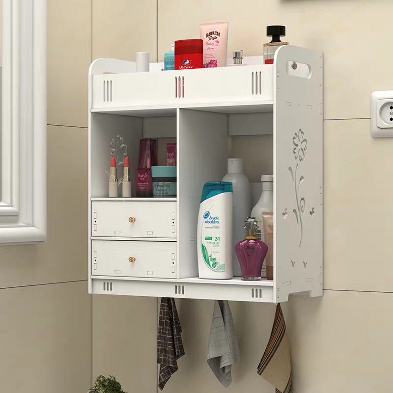 Bathroom Cabinet 38x18x43cm Wall Mounted Bathroom Toilet Furniture Cabinet Wood-Plastic Cupboard Shelf Cosmetic Storage Rack