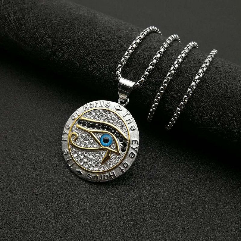 Titanium Steel Gold Plated Rhinestone Eye of Horus Pendant Necklace | Decor Gifts and More