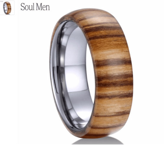 8mm Wood Ring for Men Comfory Fit Tungsten Carbide Wedding Band Inner Color Silver Dome Classic Style | Decor Gifts and More