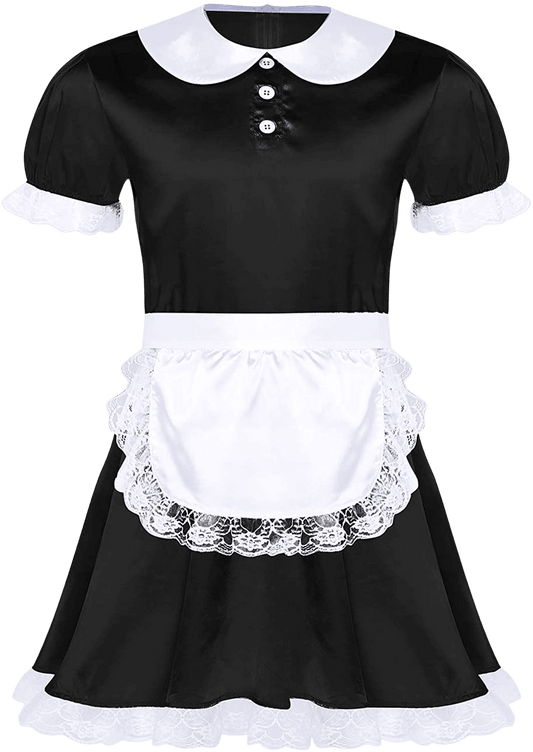 Frilly Maid Dress Doll Neck French Maid Costume with Headband and Apron | Decor Gifts and More