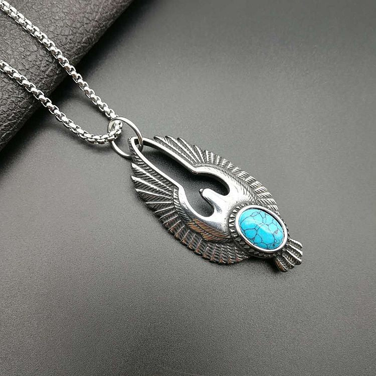 Retro 316L Stainless Steel Polished Eagle Turquoise Pendant | Decor Gifts and More