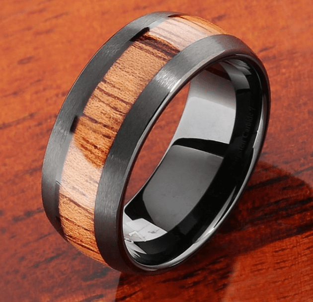 Black Brushed Koa Wood Tungsten Ring | Decor Gifts and More