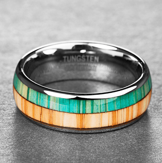 NUNCAD 8MM wide polished wood grain DomeTungsten carbide men inlaid ring double Color orange green trend mens gift ring | Decor Gifts and More