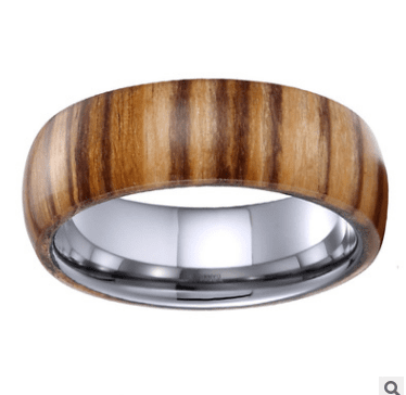 8mm Wood Ring for Men Comfory Fit Tungsten Carbide Wedding Band Inner Color Silver Dome Classic Style | Decor Gifts and More