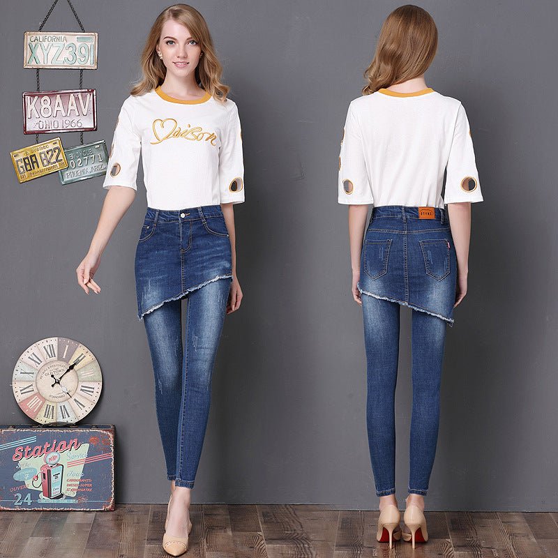 Women's fake two-piece denim skirt pants | Decor Gifts and More