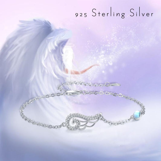 Angel Wing Bracelets for Women Sterling Silver Cubic Zirconia Moonstone Adjustable Chain Bracelet Gift | Decor Gifts and More