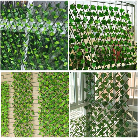 Garden Fence Decoration Privacy Wood With Artificial Green Leaf Retractable Extension Fencing For Courtyard Home Decoration