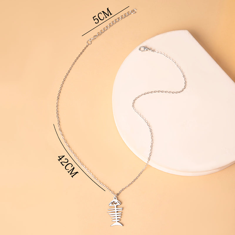 Stainless Steel Fishbone Pendant Necklace | Decor Gifts and More