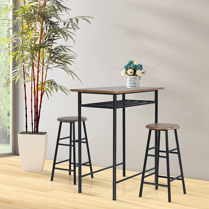 3 pieces industrial design bar table 2 stools set stable heavy duty steel frame frame  space saving home bar furniture set