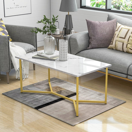 3 style modern rectangle wooden coffee table white marble top stylish x-leg base side table 42x22x18inch[