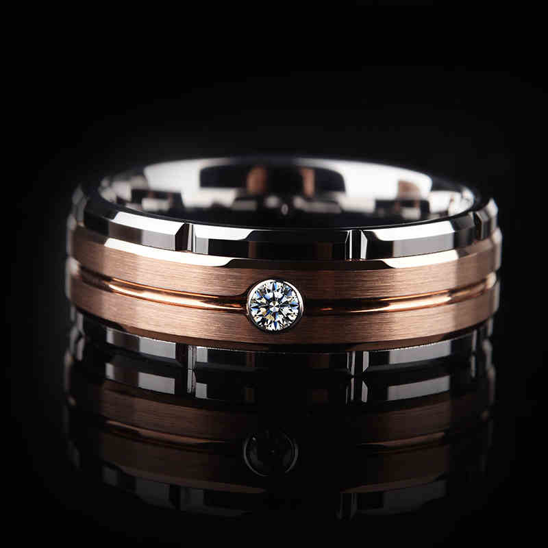 8mm Silver & Rose Gold Color Brushed Tungsten Carbide Wedding Ring | Decor Gifts and More