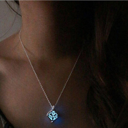 Square Life Tree Hollow Night Glowing Necklace Necklace Life Tree Pendant Necklace | Decor Gifts and More